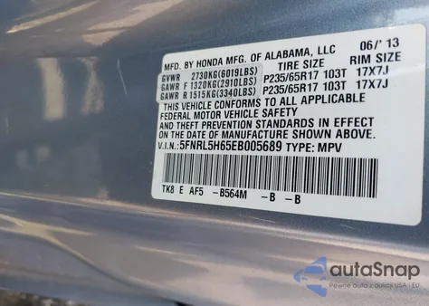 2014 Honda Odyssey Ex-L from USA, damaged, VIN 5FNRL5H65EB005689